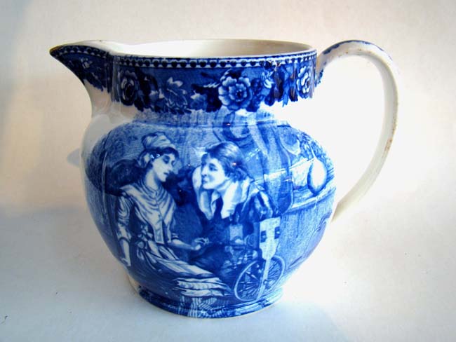 A Wedgewood pitcher circa 1900 depicting the Mayflower in Plymouth Harbor and John and Priscilla Alden